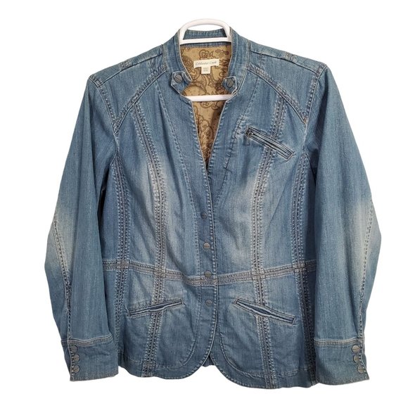 Coldwater Creek Size W18 18W Jacket Denim Jean V-neck Snaps Pockets Fitted Blue - Picture 2 of 12